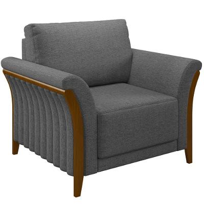 Poltrona Stefan M03 Para Sala De Estar Linho Cinza Lyam Decor