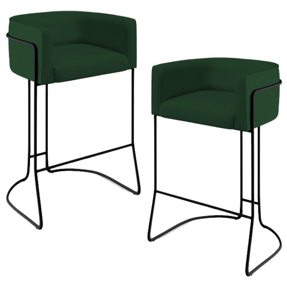 Kit 02 Banquetas Fixa Preto Veludo Verde Musgo C-303 - 1