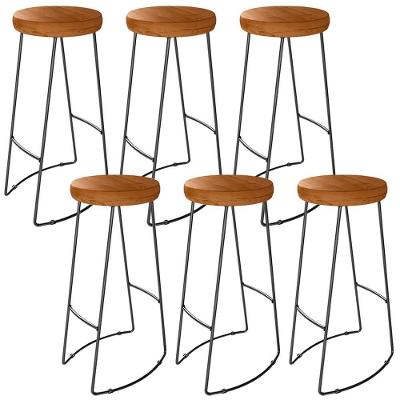 Kit 06 Banquetas Altas Maia D01 Industrial Aço Carbono Assento Madeira Peroba Rosa Lyam Decor