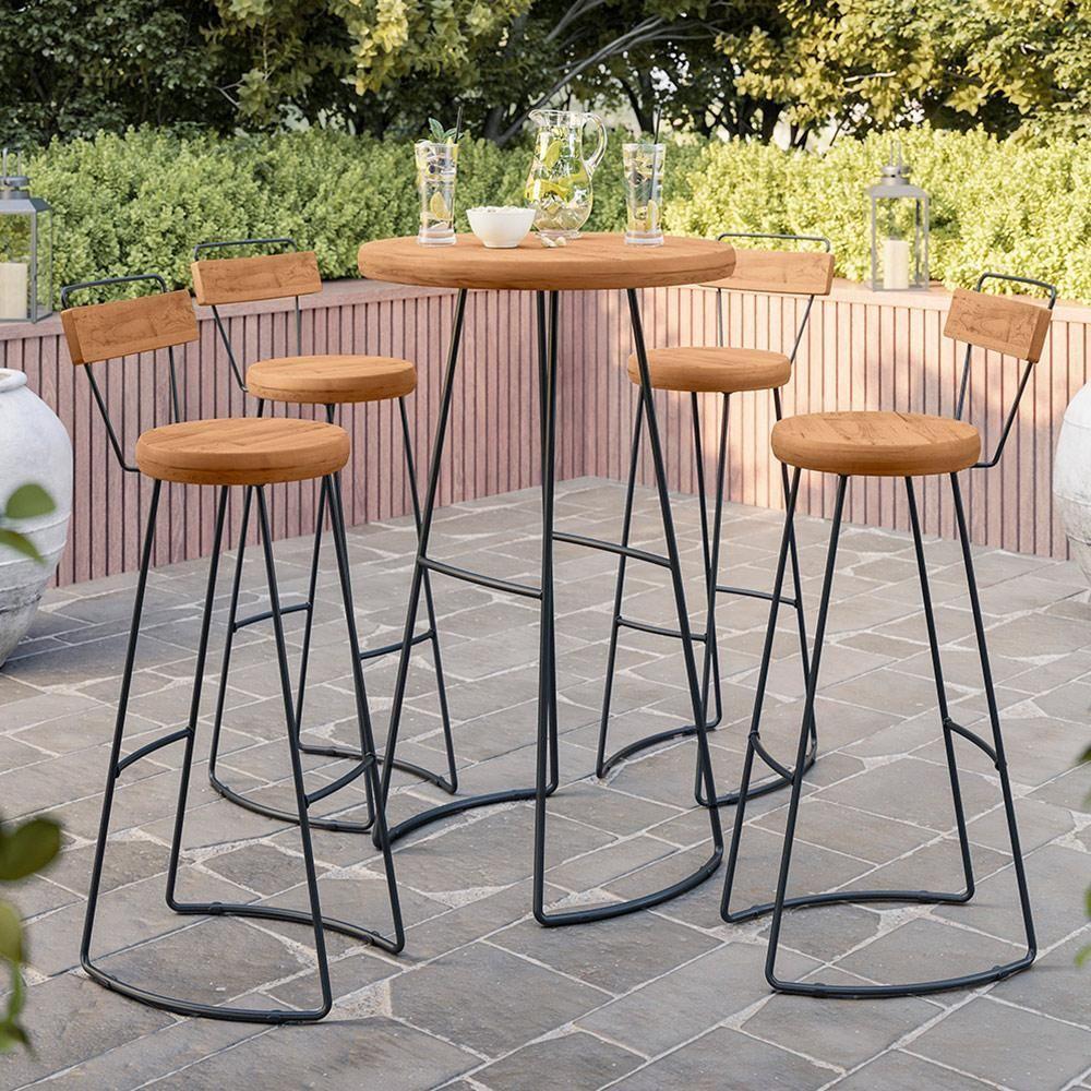 Banqueta Alta Cozinha Estrutura Aço Mahal D01 Peroba Rosa - 5