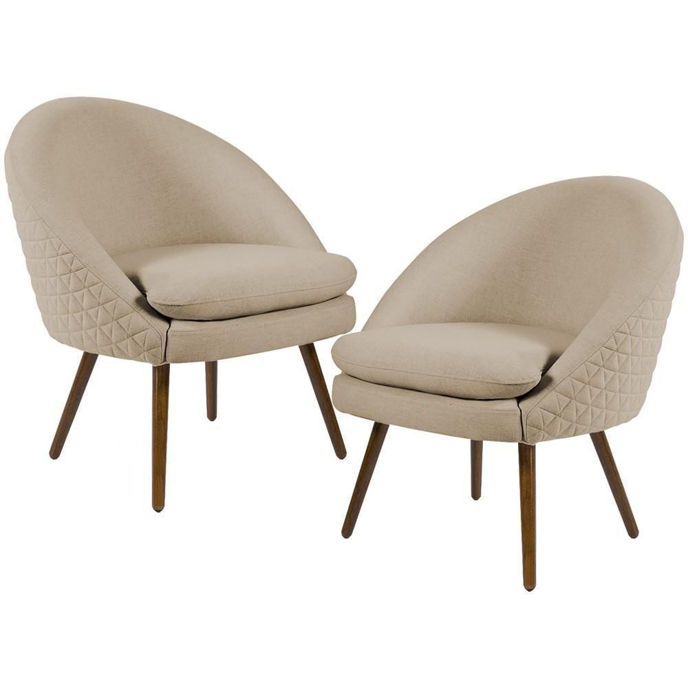 Kit 02 Poltronas Fixa Pés Palito Tressê Linho Bege C-129 - 1