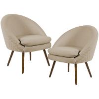 Kit 02 Poltronas Fixa Pés Palito Tressê Linho Bege C-129 - 1