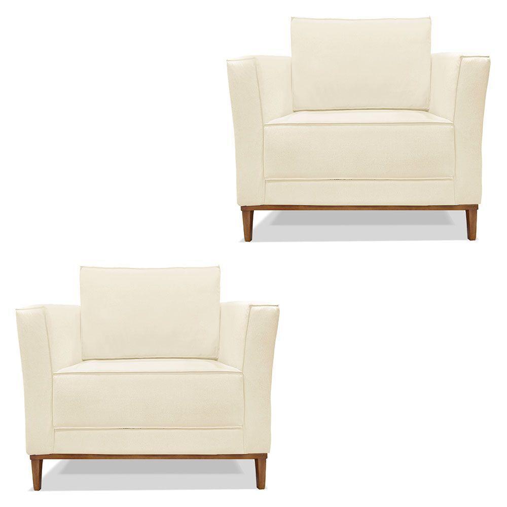 Kit 2 Poltronas Para Vega Linho Bege Pés Castanho - 1