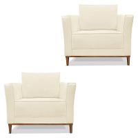 Kit 2 Poltronas Para Vega Linho Bege Pés Castanho - 1