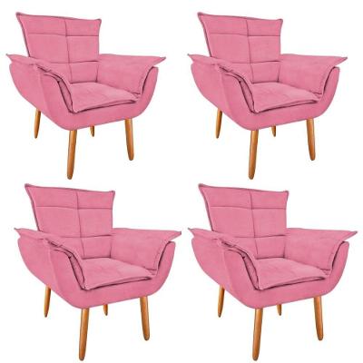 Kit 4 Poltronas Opala Suede Rosa