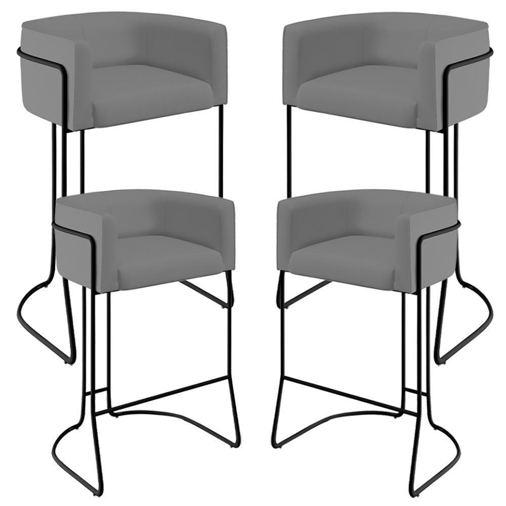 Kit 04 Banquetas Fixa Preto Veludo Cinza C-317 - 1