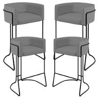 Kit 04 Banquetas Fixa Preto Veludo Cinza C-317 - 1