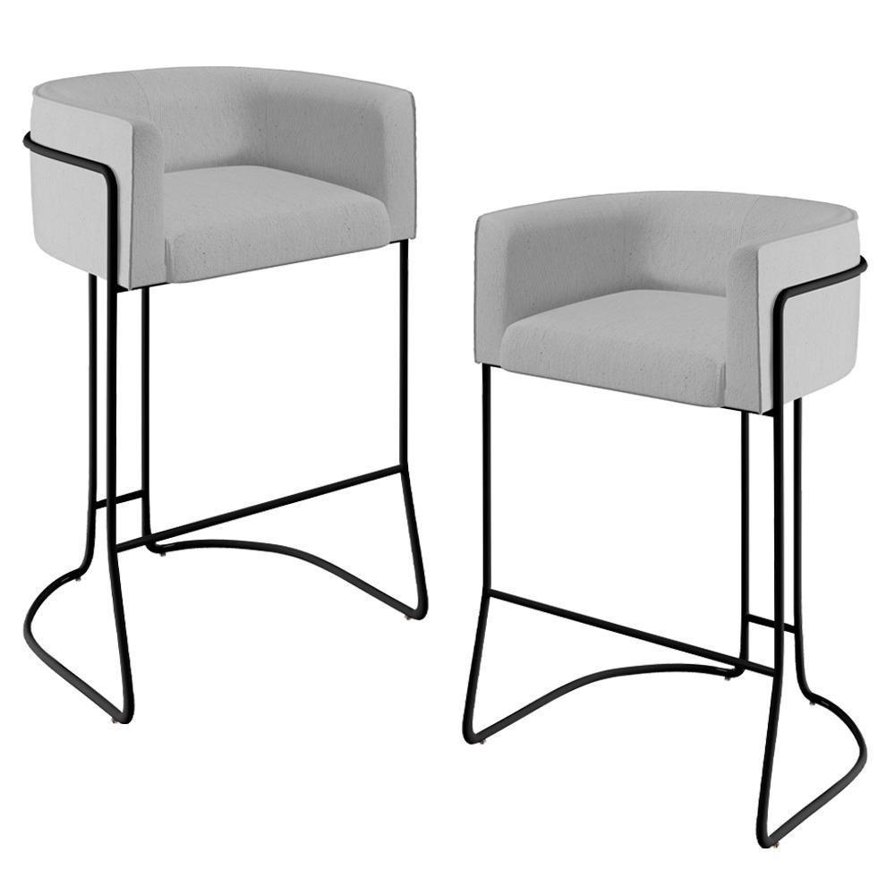 Kit 03 Banquetas Fixa Preto Linho Cinza D-315 - 1