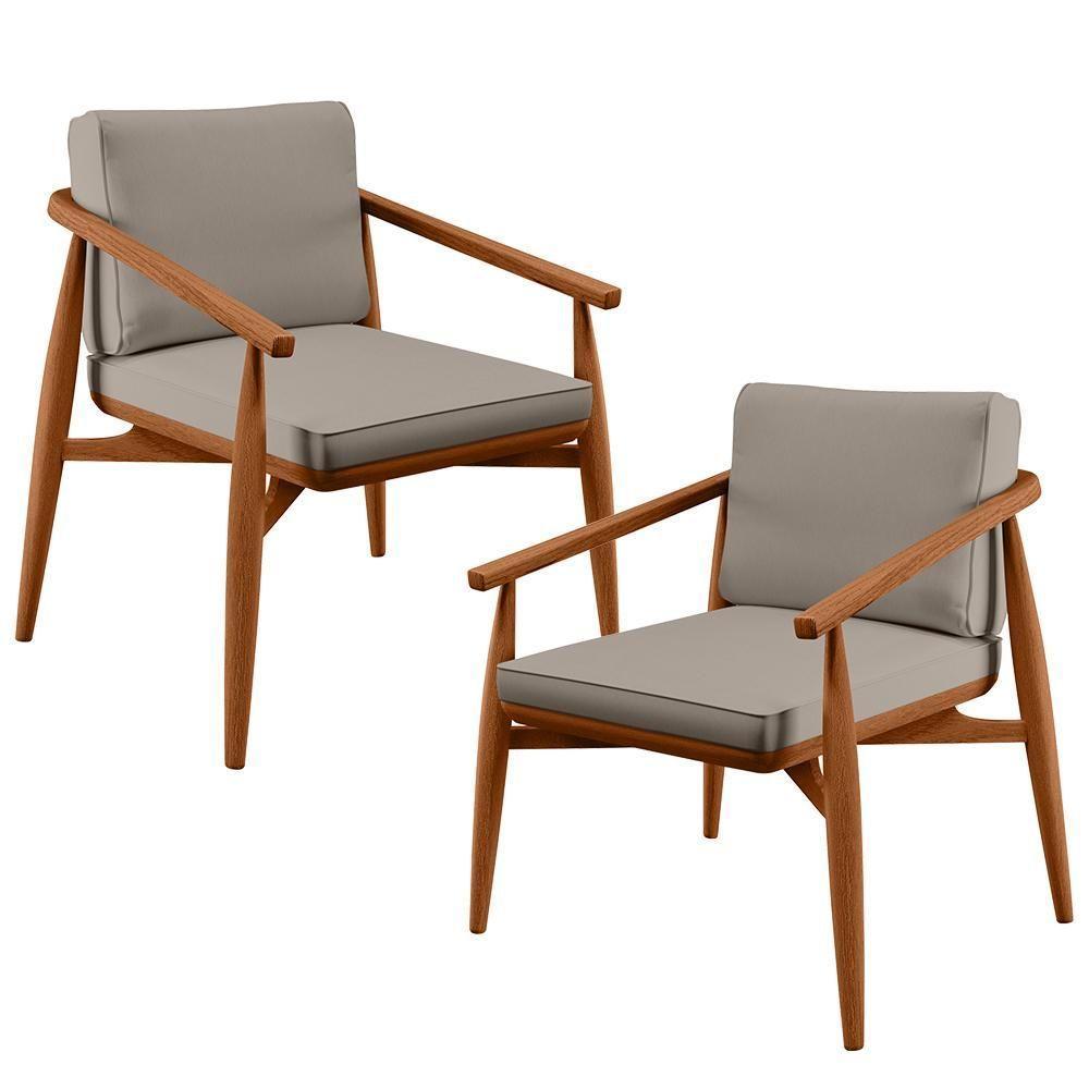 Kit 02 Poltronas Com Cintas De Corano Lavínia B04 Linho Bege - 1