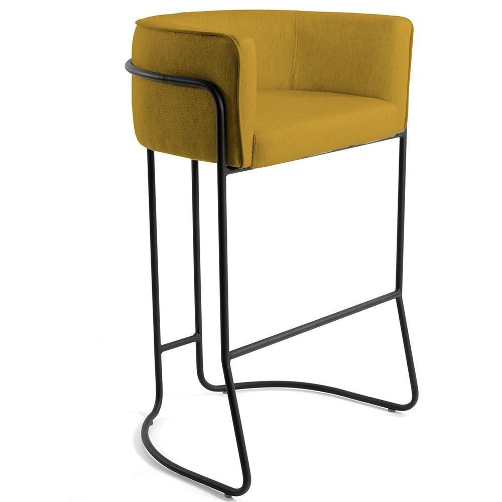 Kit 02 Banquetas Fixa Preto Veludo Mostarda C-279 - 7