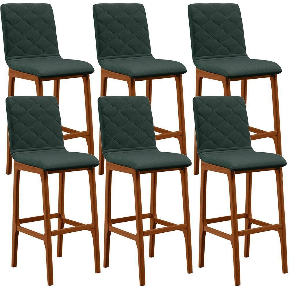 Kit 06 Banquetas Altas Zoe Linho Verde Musgo - 1