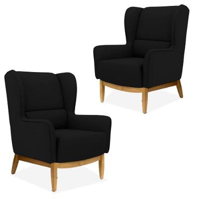 Kit 2 Poltronas Decorativas Milena D02 Corano Preto Lyam Decor