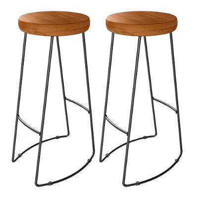Kit 02 Banquetas Altas Maia D01 Assento em Madeira Base Fixa sem Encosto Marrom
