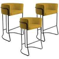 Kit 03 Banquetas Fixa Preto Veludo Mostarda C-279 - 1