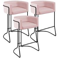 Kit 03 Banquetas Fixa Preto Veludo Rosê C-305 - 1