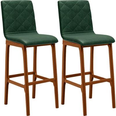 Kit 02 Banquetas Altas Zoe B04 Plástico Assento Fixo Encosto Madeira Verde Musgo