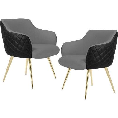 Kit 2 Poltronas Decorativas Jade D02 Pés Palito Linho Cinza Preto Lyam Decor