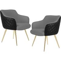 Kit 02 Poltronas D'Ouro Linho Cinza C-416 Corano Preto - 1