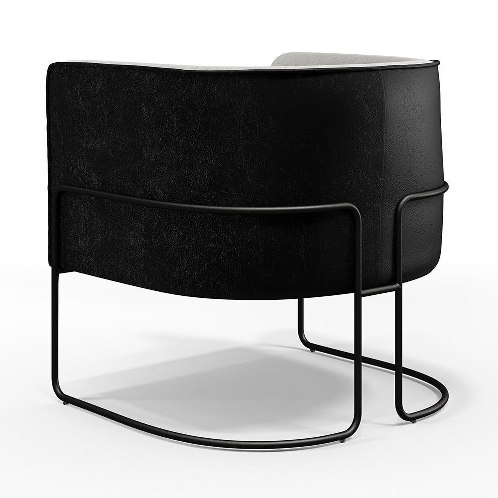 Poltrona Fixa Base Aço Preto Linho Cinza D-315 Corano Preto - 2