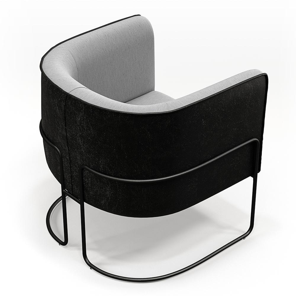 Poltrona Fixa Base Aço Preto Linho Cinza D-315 Corano Preto - 3