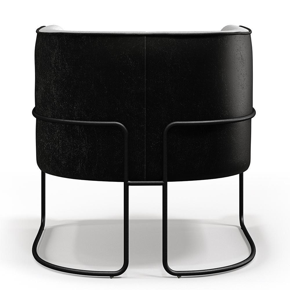 Poltrona Fixa Base Aço Preto Linho Cinza D-315 Corano Preto - 4