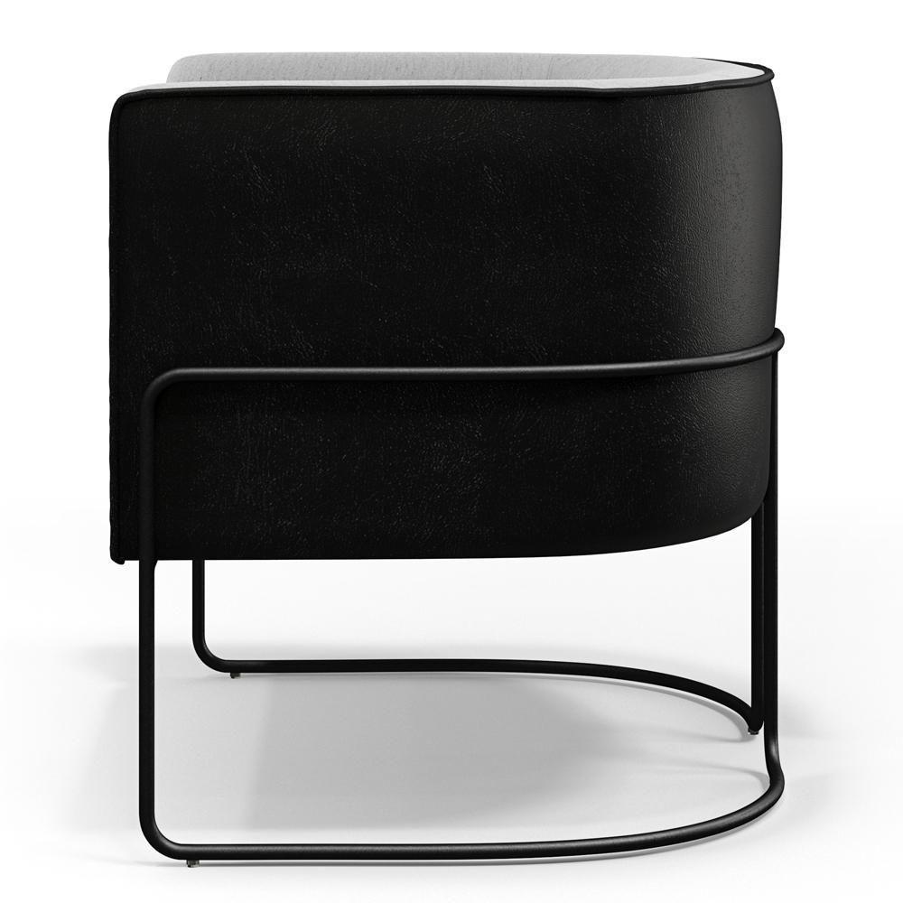 Poltrona Fixa Base Aço Preto Linho Cinza D-315 Corano Preto - 5