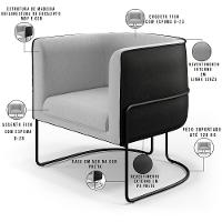 Poltrona Fixa Base Aço Preto Linho Cinza D-315 Corano Preto - 7