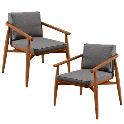 Kit 2 Poltronas Decorativas Lavínia B04 Linho Cinza Lyam Decor