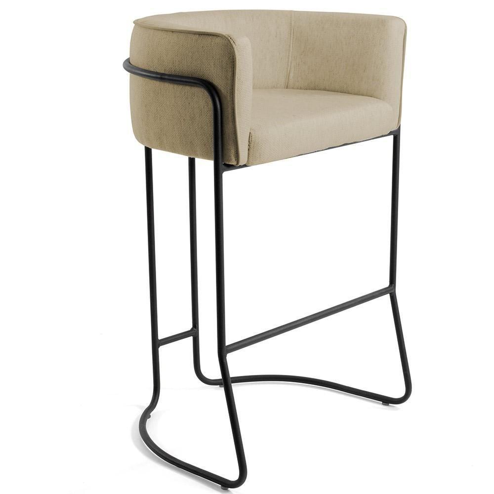 Kit 04 Banquetas Fixa Preto Linho Bege - 6