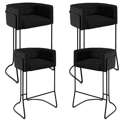 Kit 04 Banquetas Fixa Preto Linho Chumbo D-465