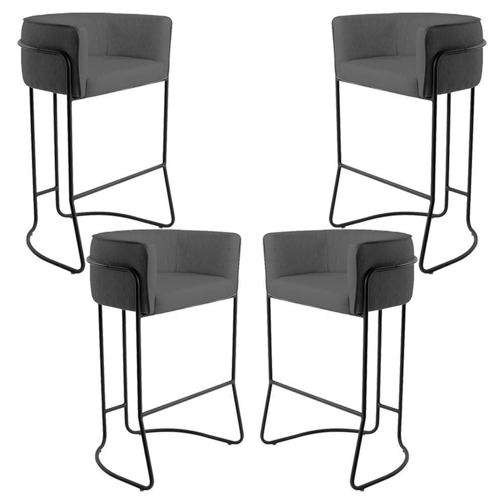 Kit 04 Banquetas Fixa Preto Corano Cinza C-03 - 1