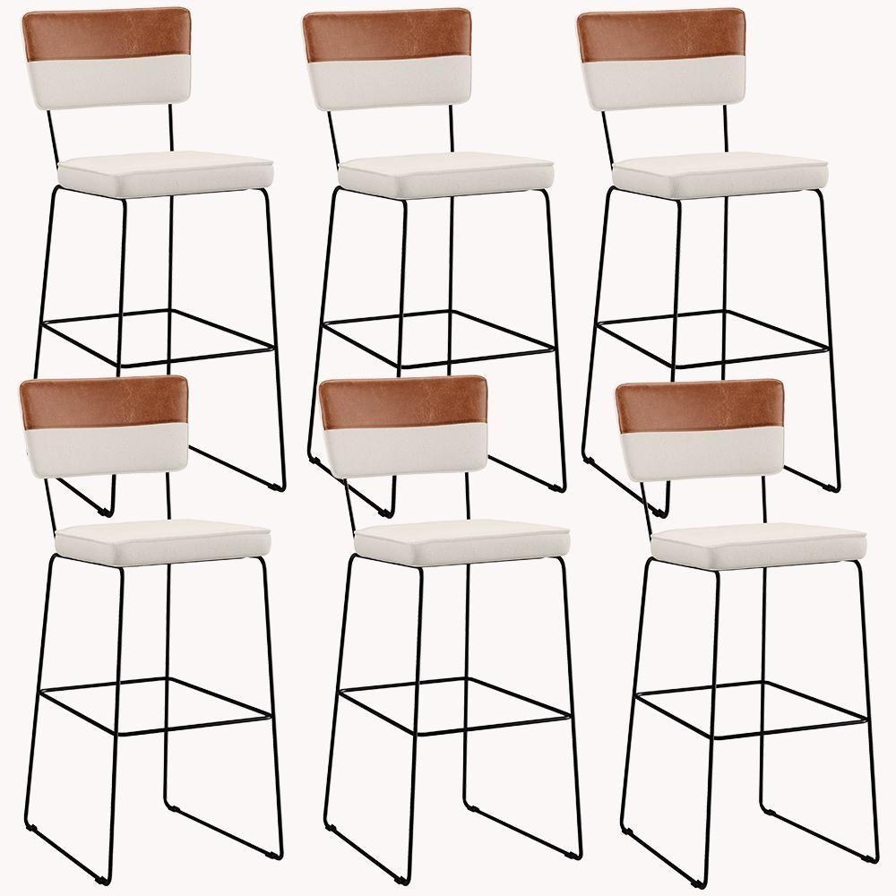 Kit 06 Banquetas Altas Faixa Camel Linho Cru - 1