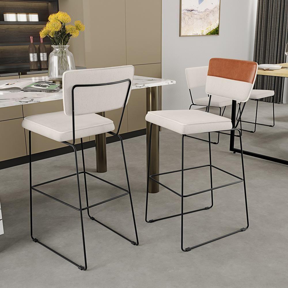 Kit 06 Banquetas Altas Faixa Camel Linho Cru - 8