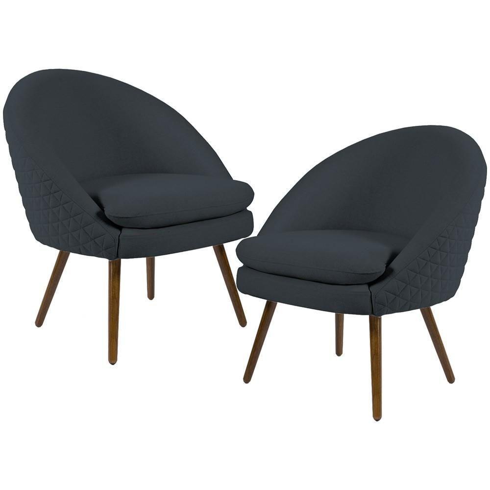 Kit 02 Poltronas Fixa Pés Palito Tressê Linho Chumbo D-465 - 1