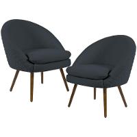 Kit 02 Poltronas Fixa Pés Palito Tressê Linho Chumbo D-465 - 1