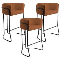 Kit 03 Banquetas Fixa Preto Veludo Telha C-262 - 1