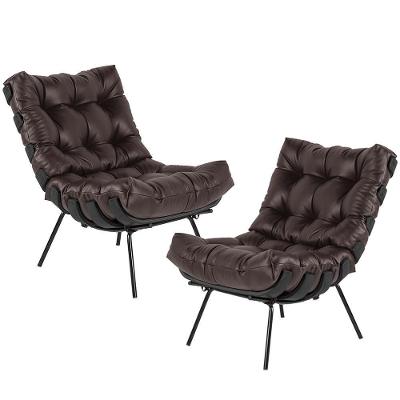 Kit 02 Poltronas Costela Preto L04 Couro Marrom Café Preto Marrom Lyam Decor