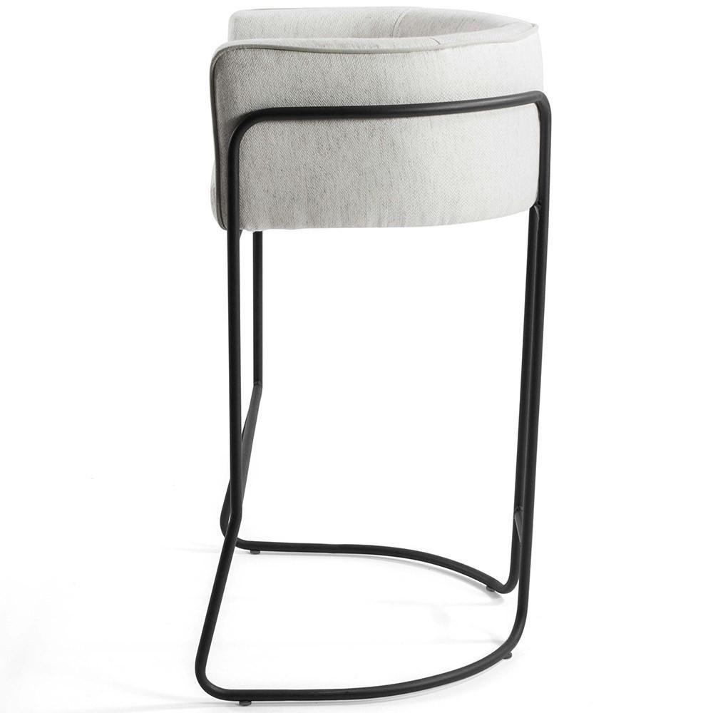 Kit 04 Banquetas Fixa Preto Linho Creme A-48 - 7