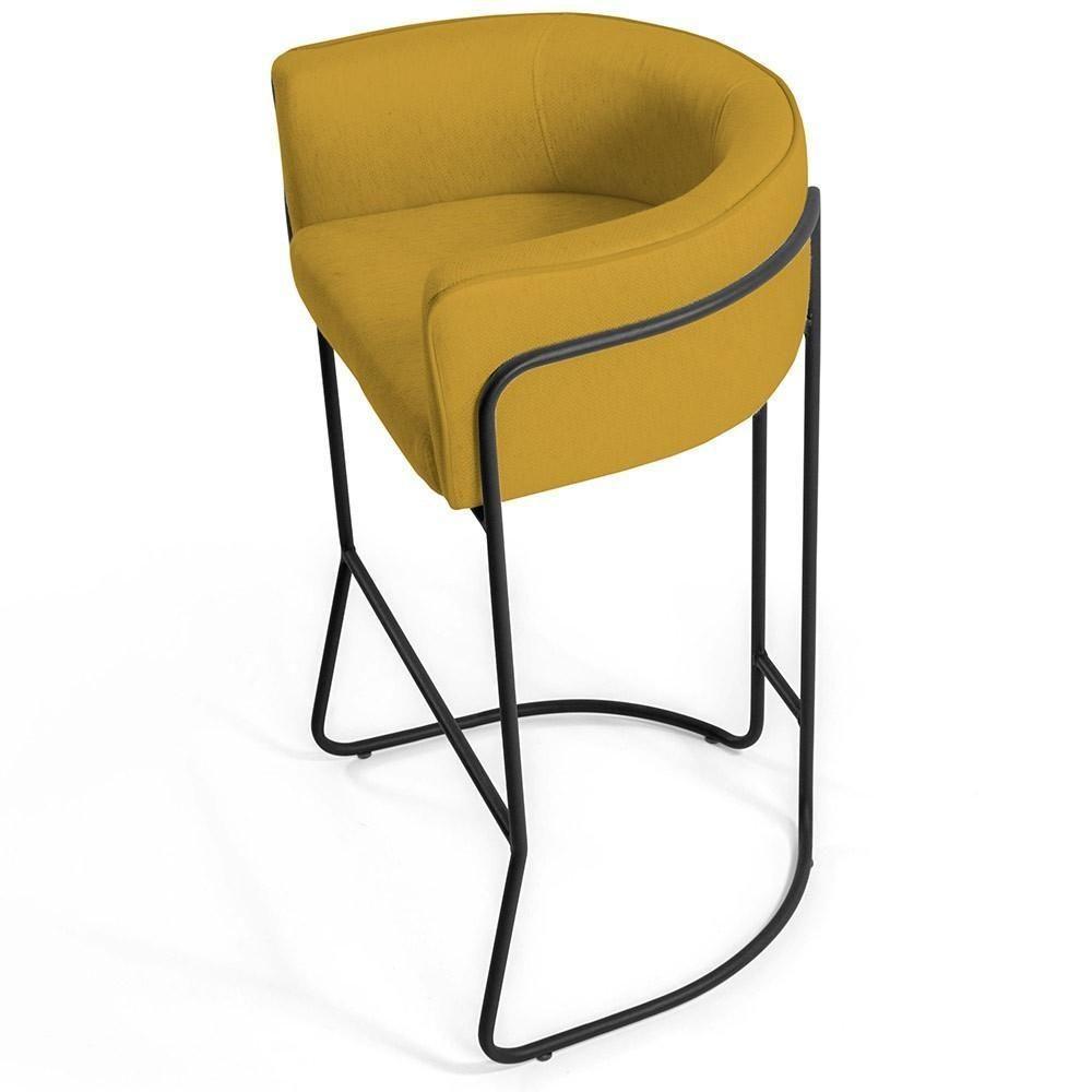 Kit 04 Banquetas Fixa Preto Veludo Mostarda C-279 - 4