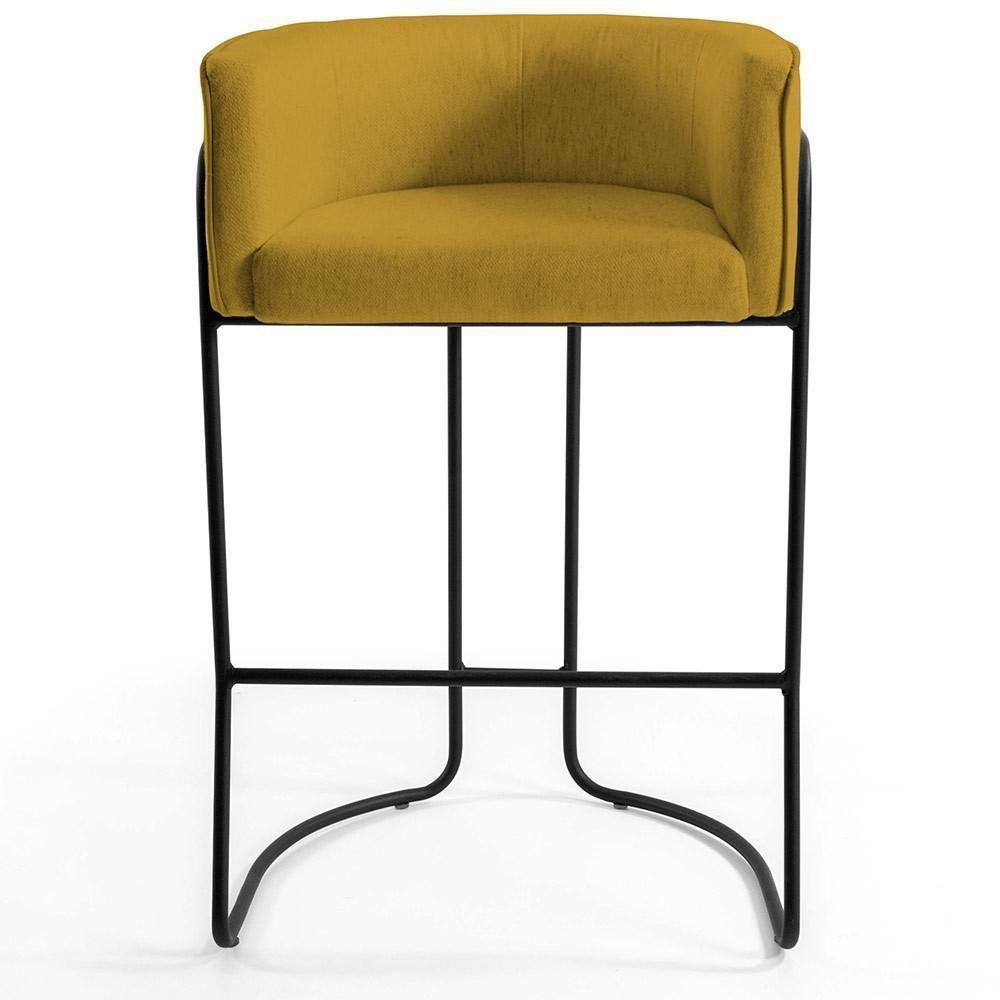 Kit 04 Banquetas Fixa Preto Veludo Mostarda C-279 - 5