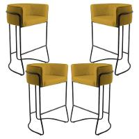 Kit 04 Banquetas Fixa Preto Veludo Mostarda C-279 - 1