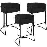 Kit 03 Banquetas Fixa Preto Veludo Preto C-300 - 1