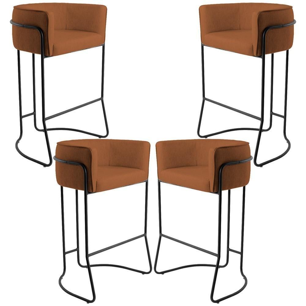 Kit 04 Banquetas Fixa Preto Veludo Telha C-262 - 1