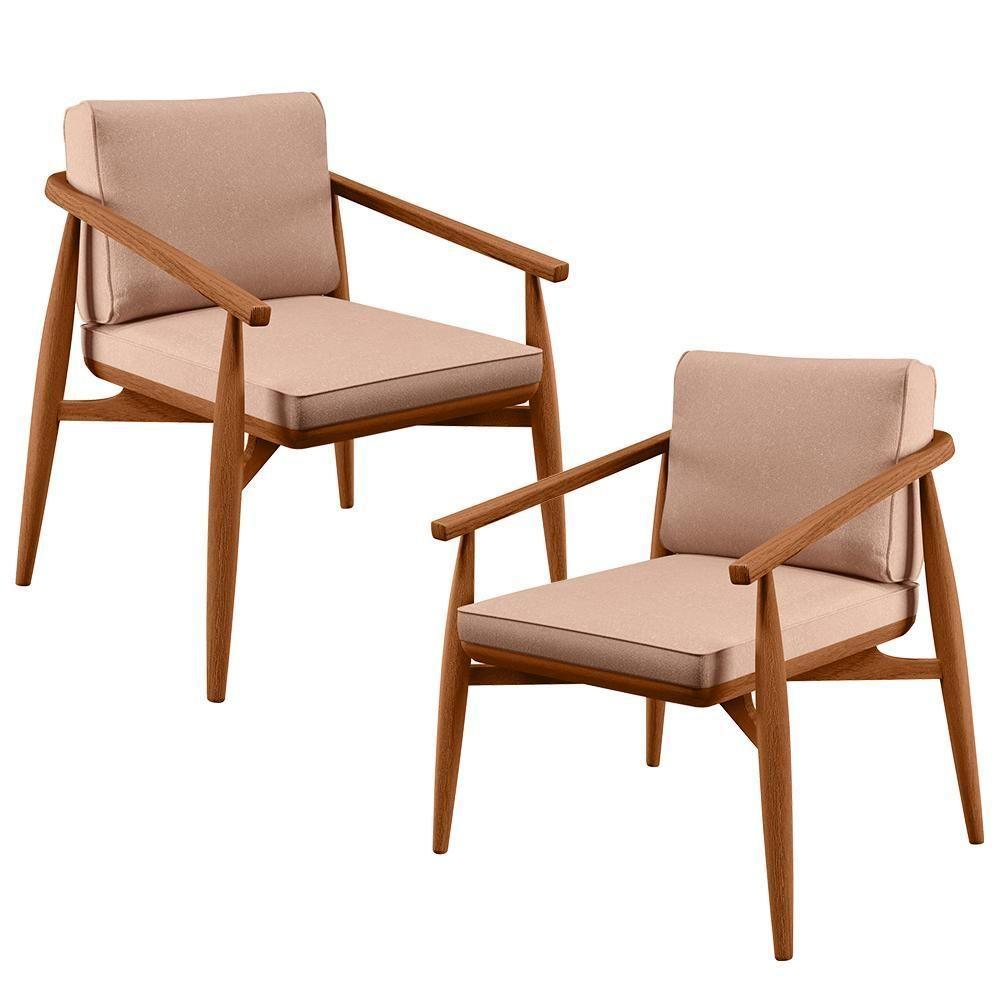 Kit 02 Poltronas Com Cintas De Corano Lavínia B04 Linho Rosê - 1