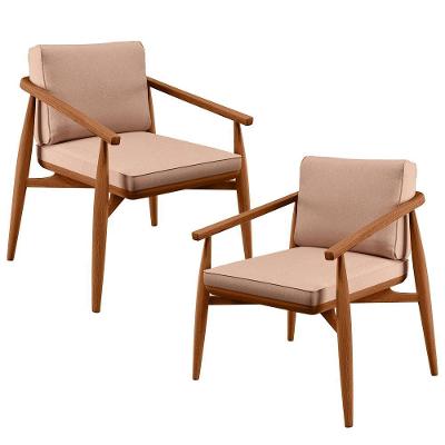 Kit 2 Poltronas Decorativas Lavânia B04 Com Cintas De Corano Linho Rosa Lyam Decor