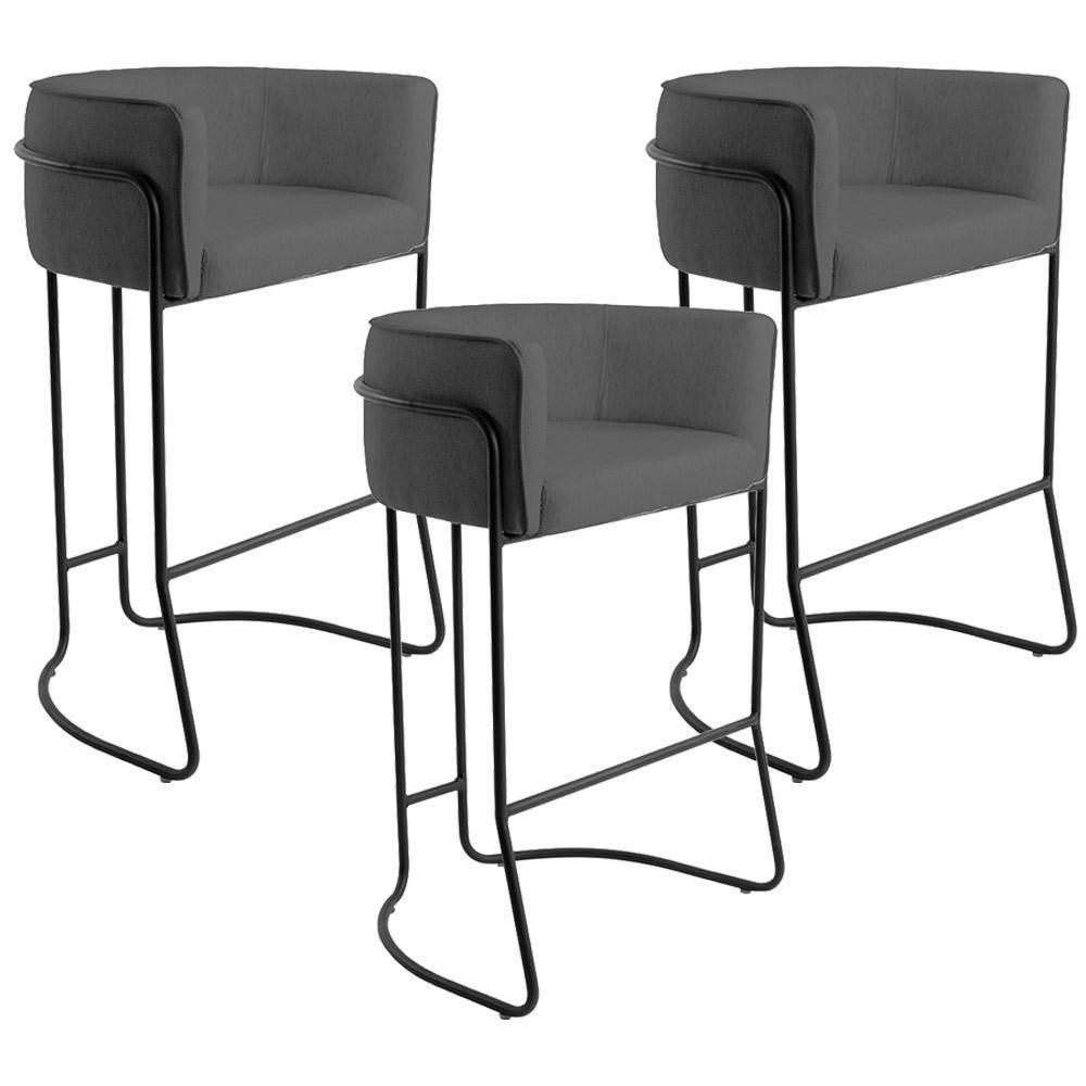 Kit 03 Banquetas Fixa Preto Corano Cinza C-03 - 1