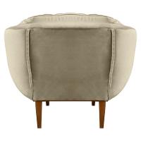 Poltrona Decorativa Veludo Bege Base Madeira Castanho - 3