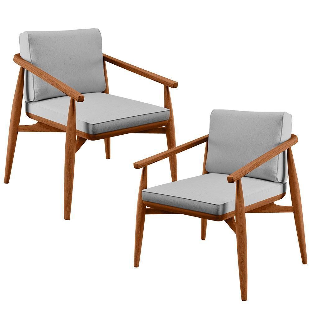 Kit 02 Poltronas Com Cintas De Corano Linho Cinza - 1