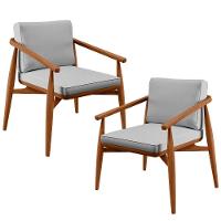 Kit 02 Poltronas Com Cintas De Corano Linho Cinza - 1