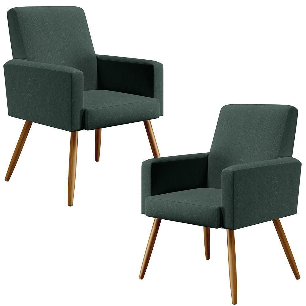 Kit 02 Poltronas Estar Pés Palito Linho Verde Musgo - 1